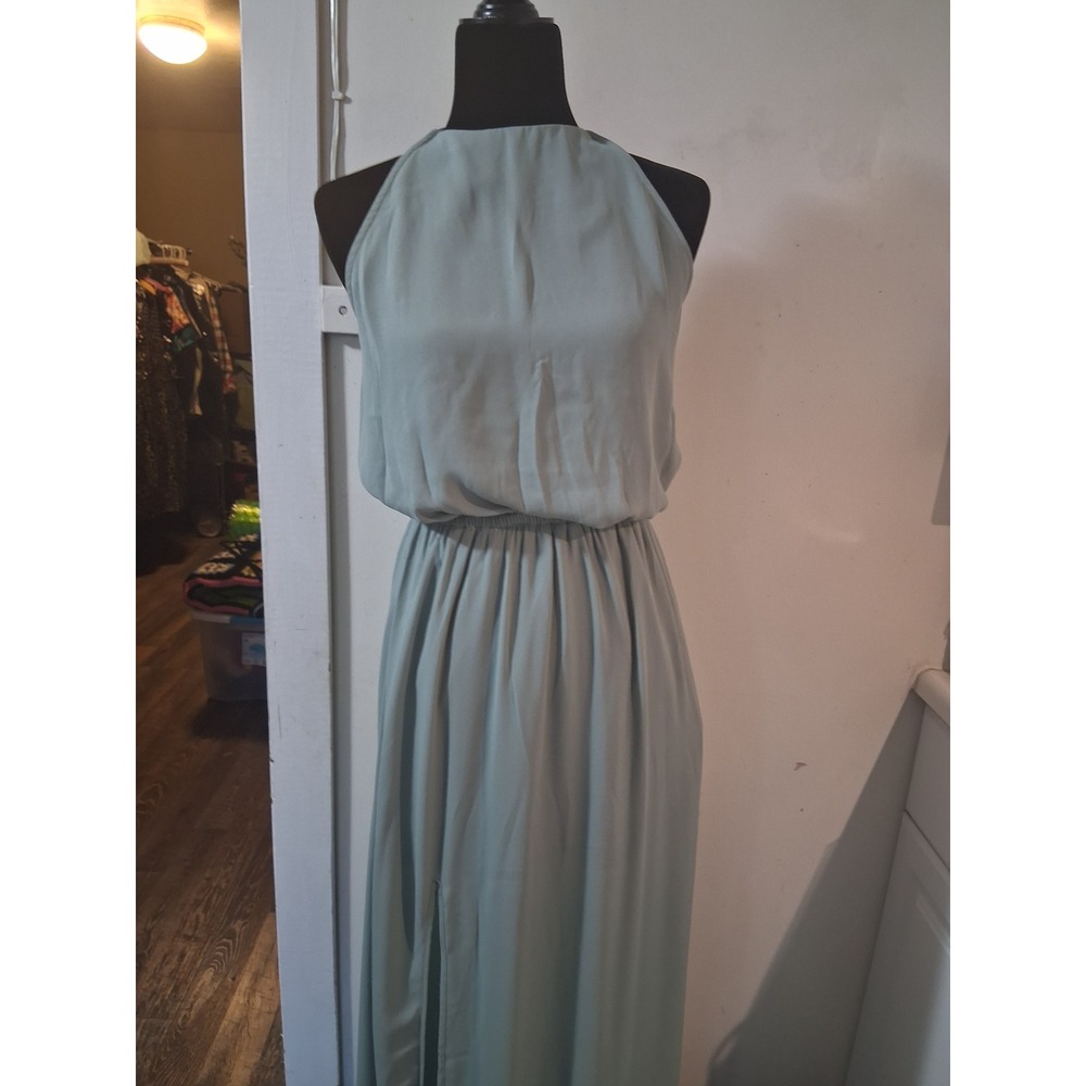 Show Me Your Mumu Sage Green Halter Open Back Slit Maxi Dress large